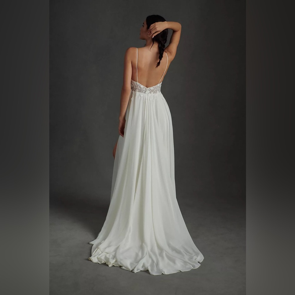 BHLDN Jenny by Jenny Yoo Kelsey Chiffon & Lace V-Neck A-Line Wedding Gown - Picture 3 of 13